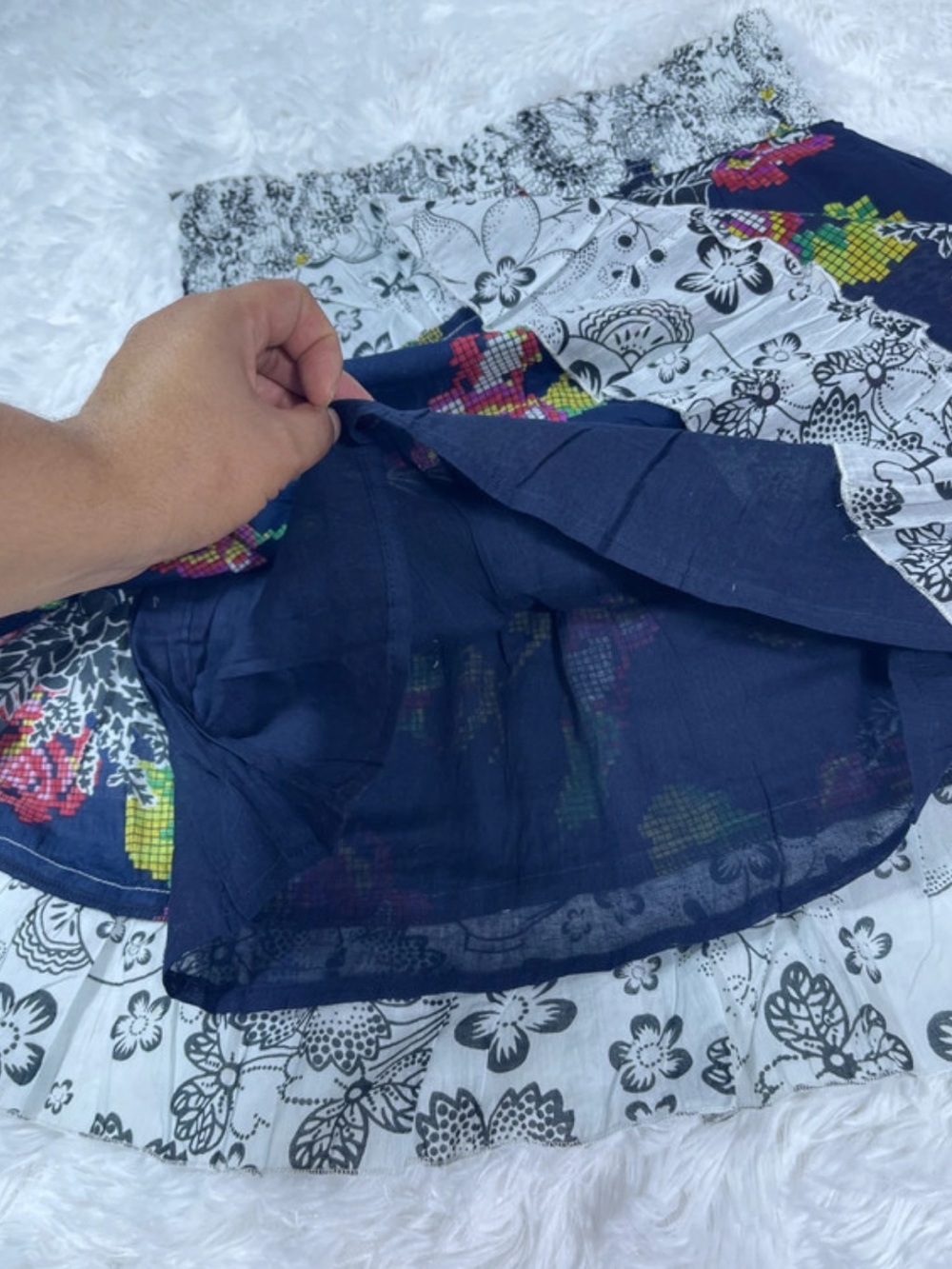 Jasmine Women’s Navy Floral Skater Skirt with Pink, Green & White Details size S - Picture 7 of 7